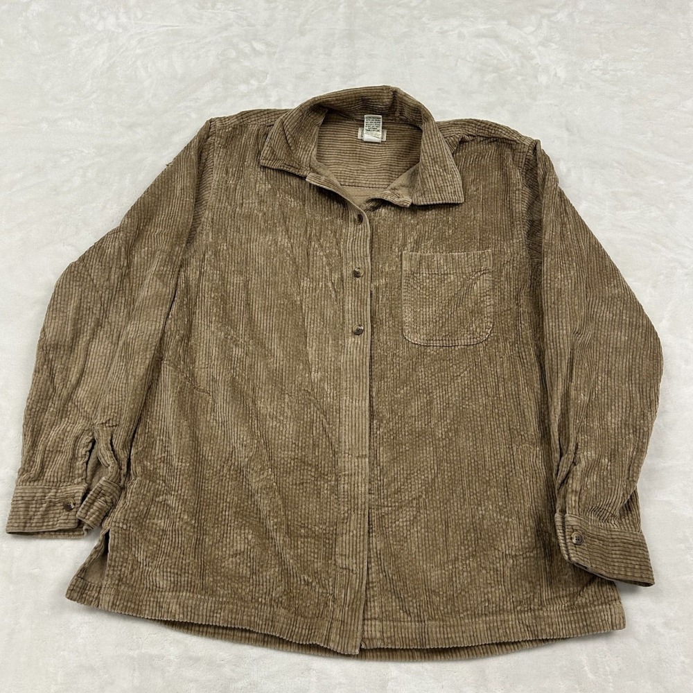 L.L.Bean Corduroy Button Down Shirt Womens Medium Tan Wide Wale Long Sleeve